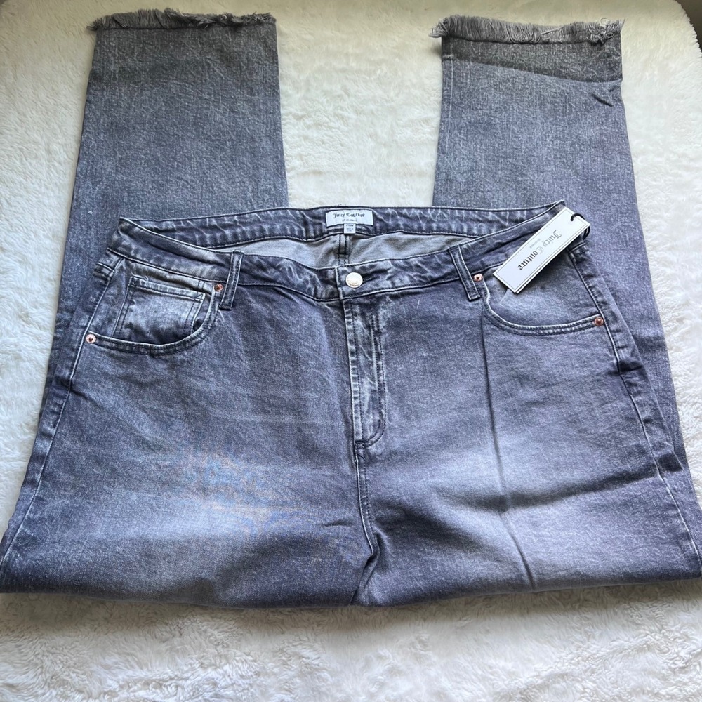 Juicy Couture Women's Grey Marble Wash Straight Leg Jeans Raw Hem 20W JC238STRTP